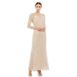 Mac Duggal 93629 NWT SEQUINED ILLUSION HIGH NECK LONG SLEEVE TRUMPET GOWN